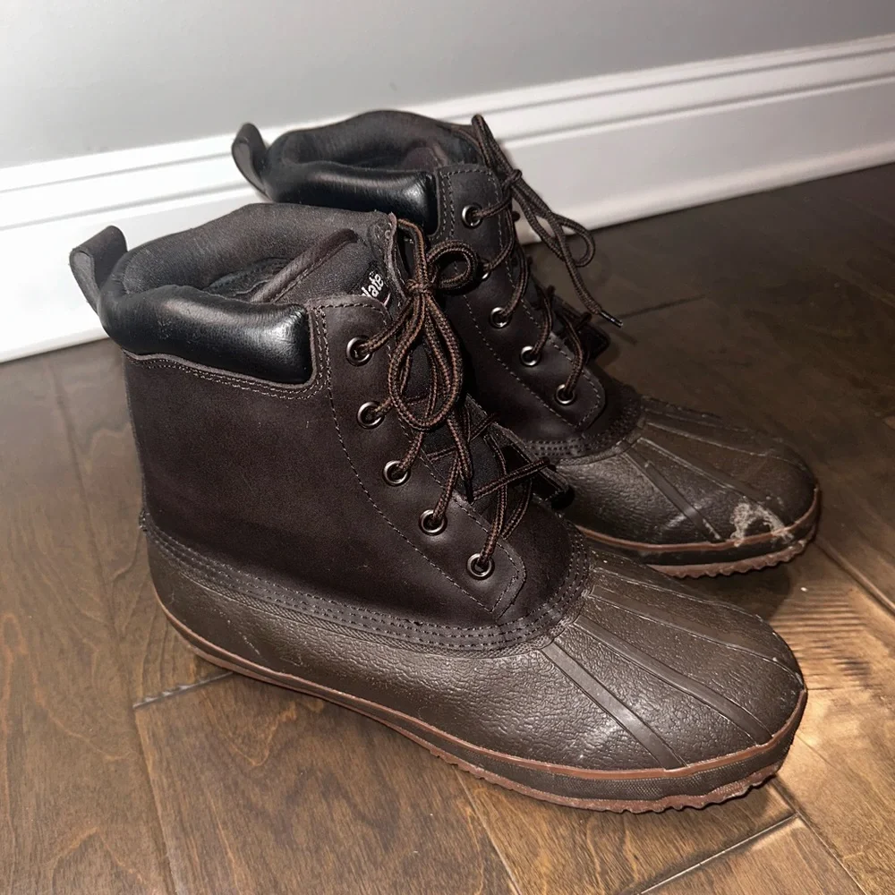 ITASCA Thinsulate 3M Waterproof Duck Boots Brown Leather Upper Size 12
